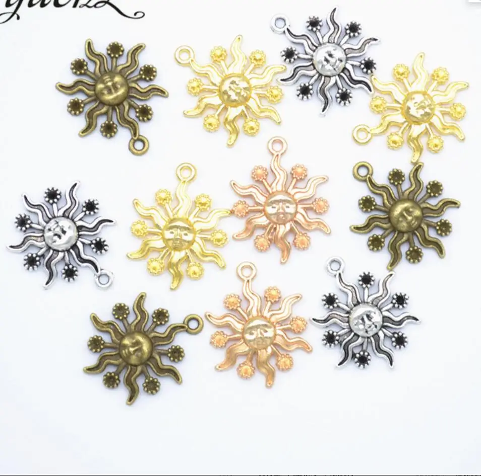 

50pcs 23*18mm Sun Face Charm Pendants For Jewelry Making Antique Silver Color Sun Face Pendants Charm Sun Face F0507