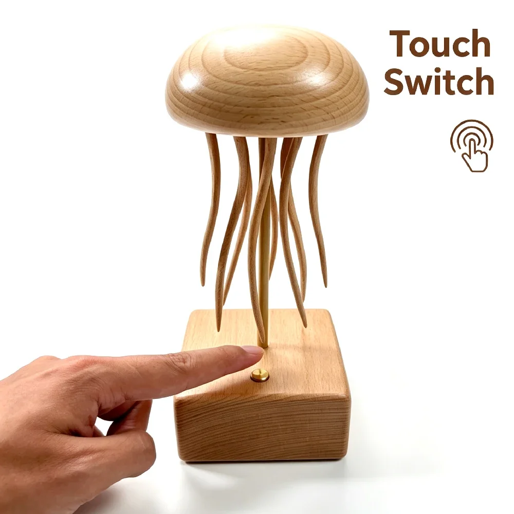 Lifelike Tentacles Wooden Jellyfish Kinetic Sculpture Automaton, Quiet Tabletop Art Decor, Novelty Present for Desk and Shelf