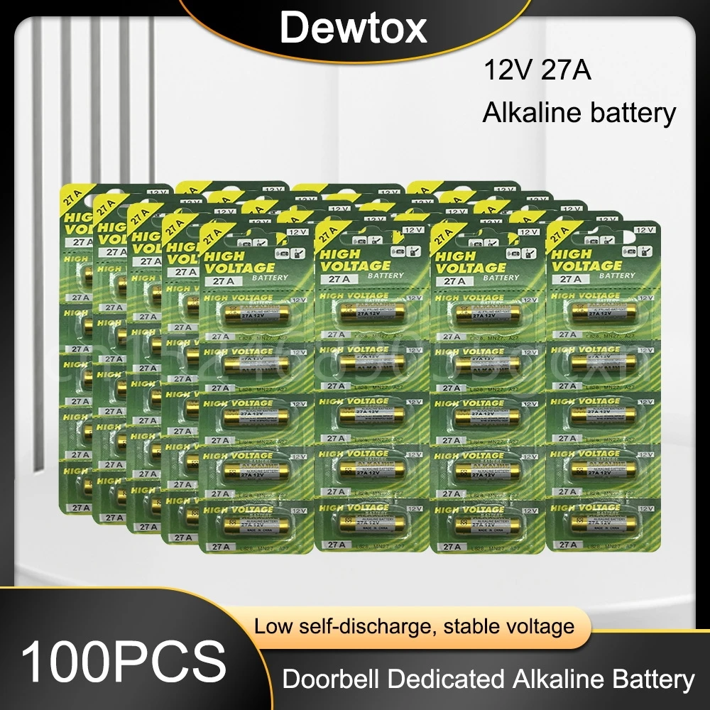 

100PCS A27 27A 12V Alkaline Battery G27A MN27 MS27 GP27A L828 V27GA ALK27A A27BP K27A VR27 R27A For Doorbell Remote Control Toy