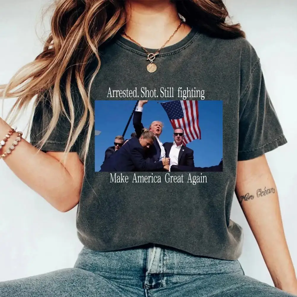 Regular Fit Printed Top Retro American Trump supporter President Campaign Top per t-shirt girocollo a maniche corte da donna