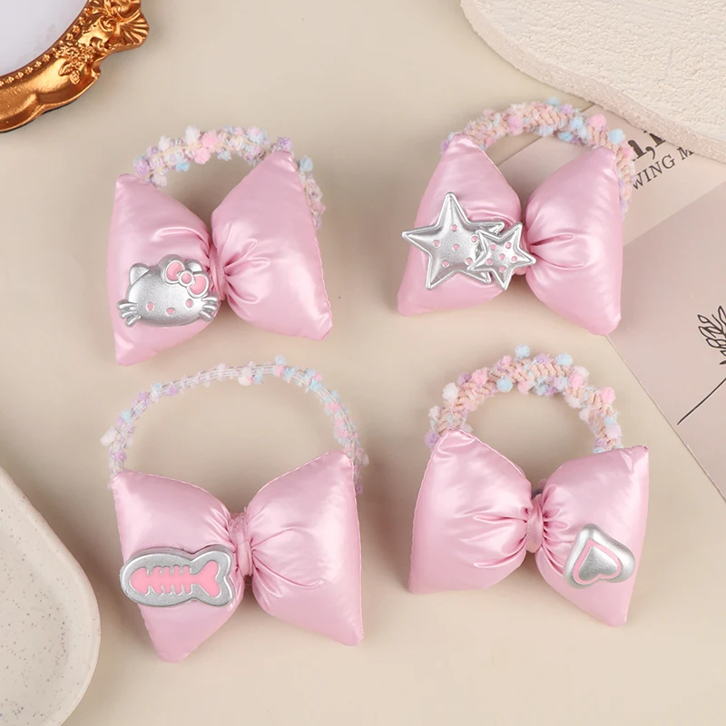 لطيف مرحبا كيتي الأطفال الشعر القوس حفلة هدية العلاقات الشعر الطفل القوس الكعك النسيج العلاقات الشعر الفتيات عالية ذيل حصان إكسسوارات الشعر