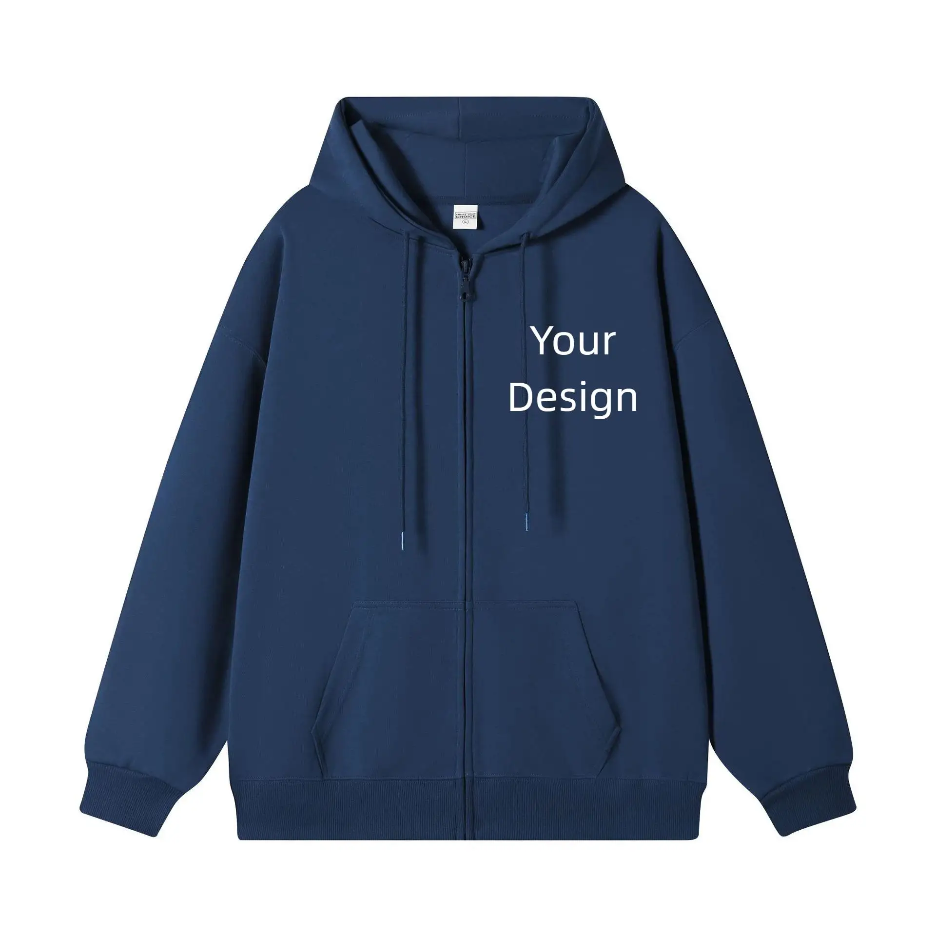 350G Pure Cotton Zipper Cardigan Sweatshirt With Men's Personalized Printed LOGO Trendy Brand Basic Loose Solid Color Base Shirt