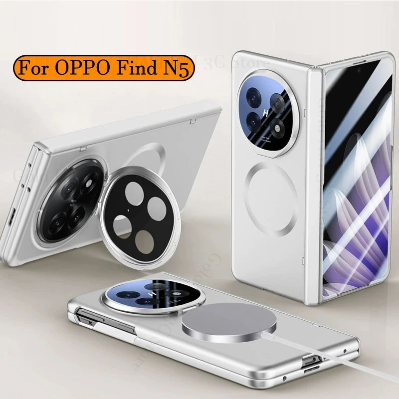 

For OPPO Find N5 For Magsafe Magnetic Flip Lens Kickstand Case For Oppo Find N5 CPH2671 Skin Feel Matte Stand Tough Hinge Cover