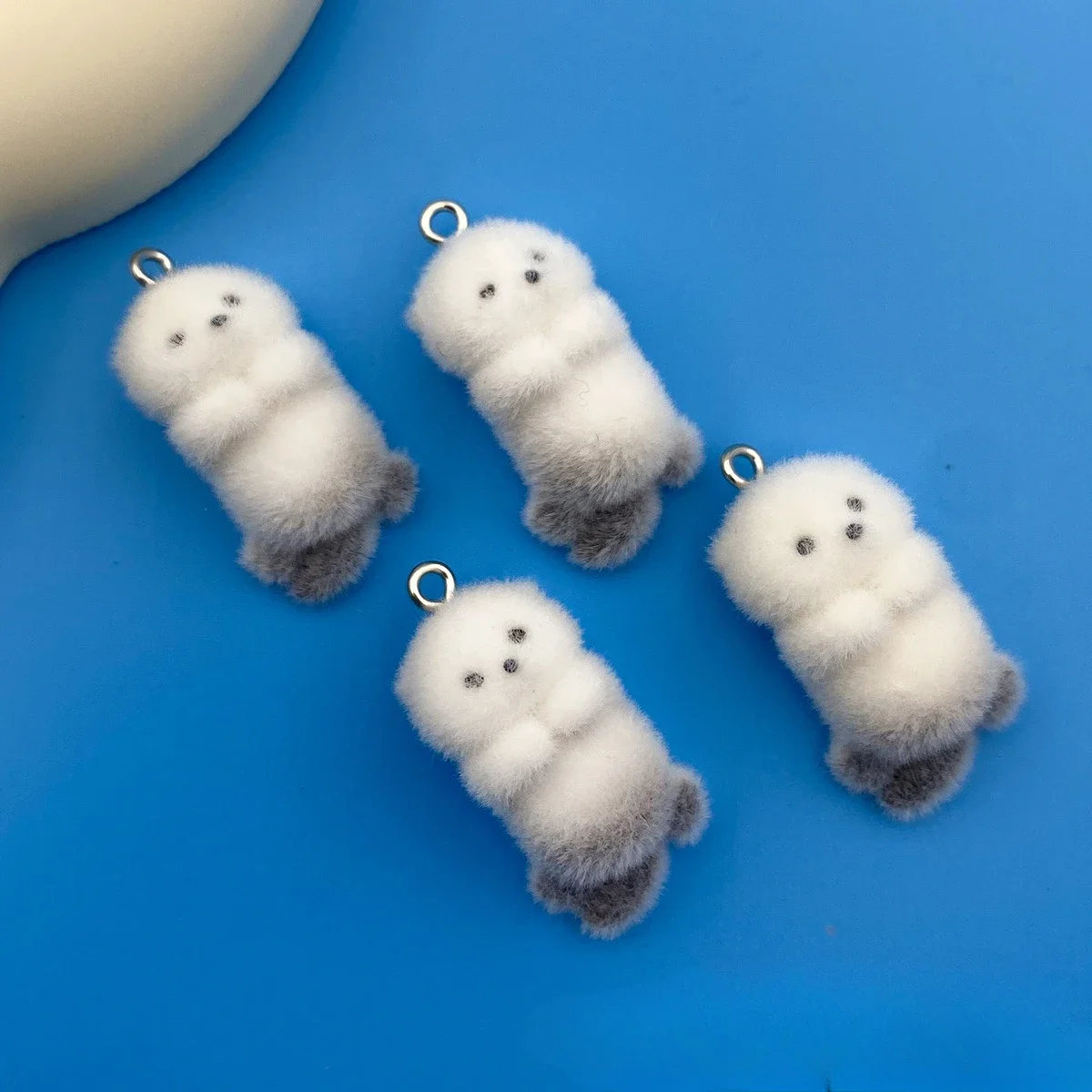 20Pcs 3D Cute Flocking Sea Lion Resin Charms Cartoon mini Plush Animal Pendant For Bag Keychain Earring DIY Crafts Jewelry Make