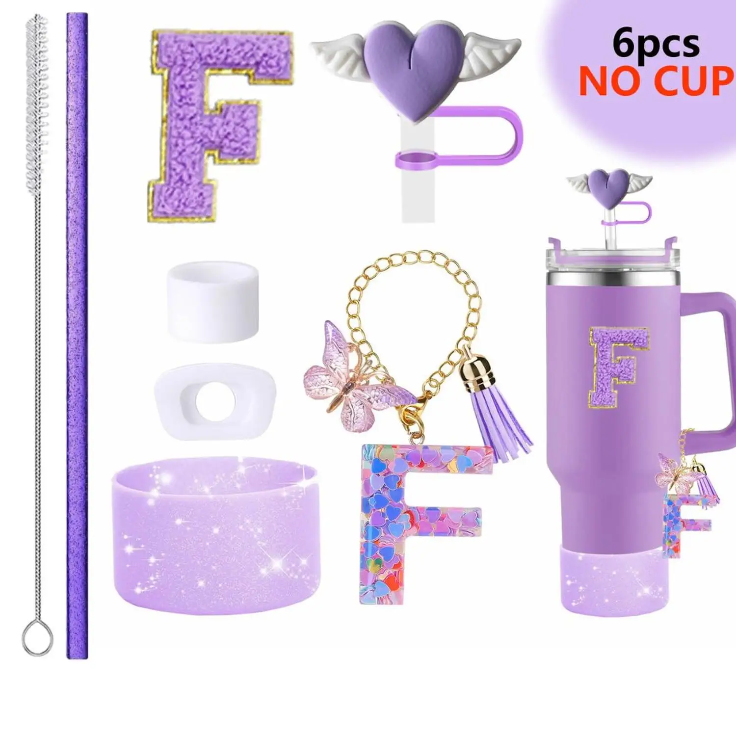 Ins Bow Tassel Letter Charms Leak Stopper for Stanley Tumbler Heart Straw Topper Cup Sleeve Compatible Straws Accessories - view 5