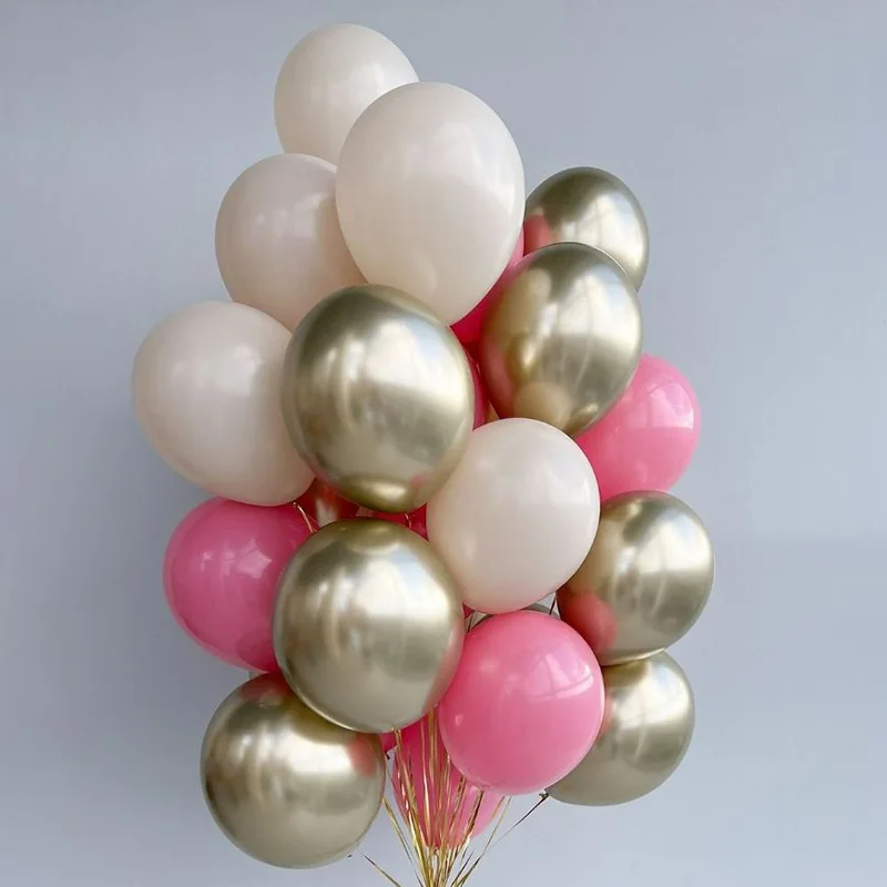 30Pcs 12inch Mixed Chrome Gold Sand White Flamingo Pink Balloons Latex Ballon Fuchsia Rose Girl Birthday Baby Shower Wedding Dec