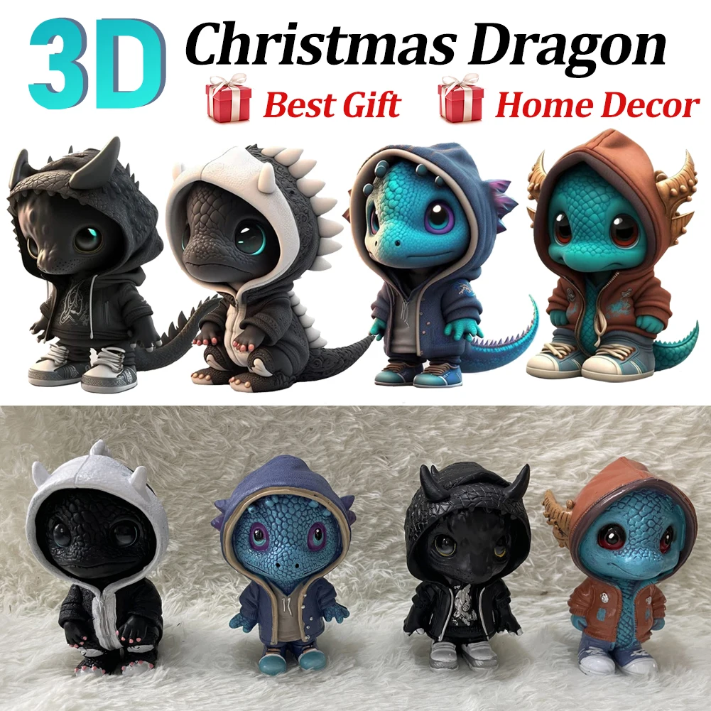 3D Christmas Dinosaur Ornaments Dragon Resin Statue Christmas Tree Ornaments Cute Dinosaur Tabletop Decorations Home Decoration