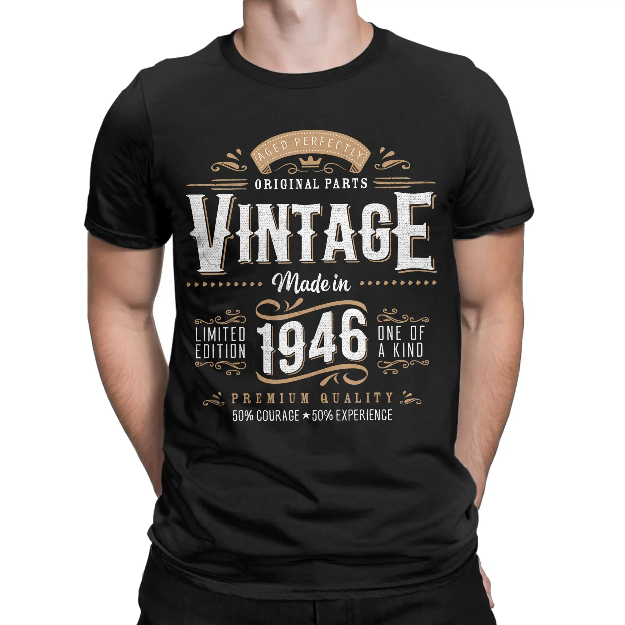 Mens T-Shirt Vintage 1946 Label 80th Birthday Gift Men Women 80 Year Old T-Shirt Trending  Beach Tees 100% Cotton Tops Plus Size