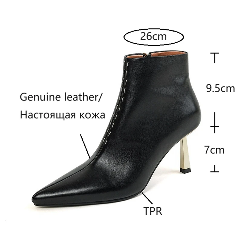 NEW Autumn Women Boots Pointed Toe Thin Heel Boots Genuine Leather Shoes for Women Elegent Zipper Ankle Boots Solid Winter Boots