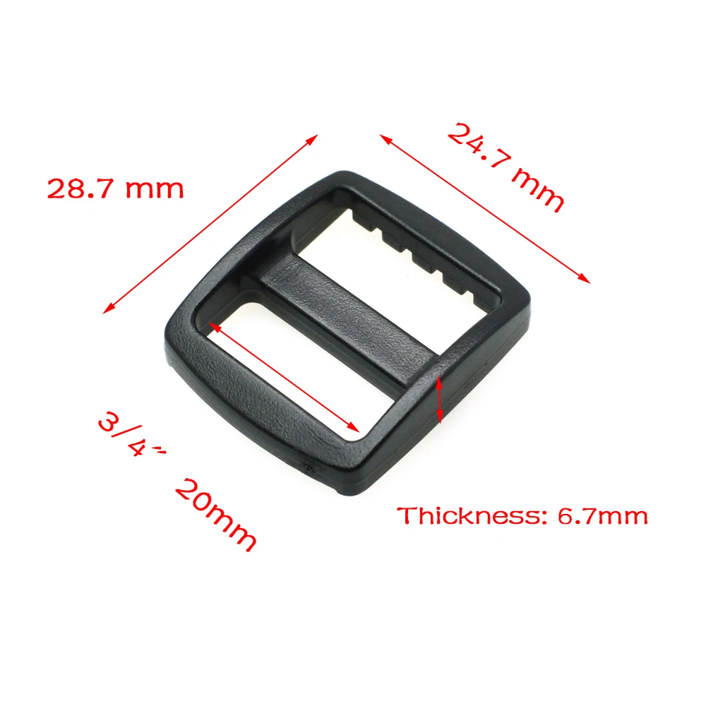 10pcs/pack Plastic Slider Tri Glide Adjust Buckles Belt Buckle Backpack Straps Webbing 10/16/20/25/32/38mm Wider Style  Black