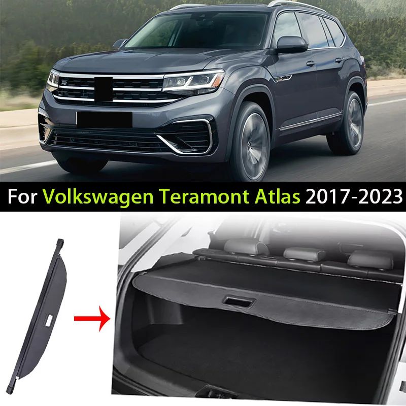 Car Trunk Cargo Cover For Volkswagen VW Teramont Atlas 2017-2023 Luggage Storage Security Shield Curtain Partition Accessorie