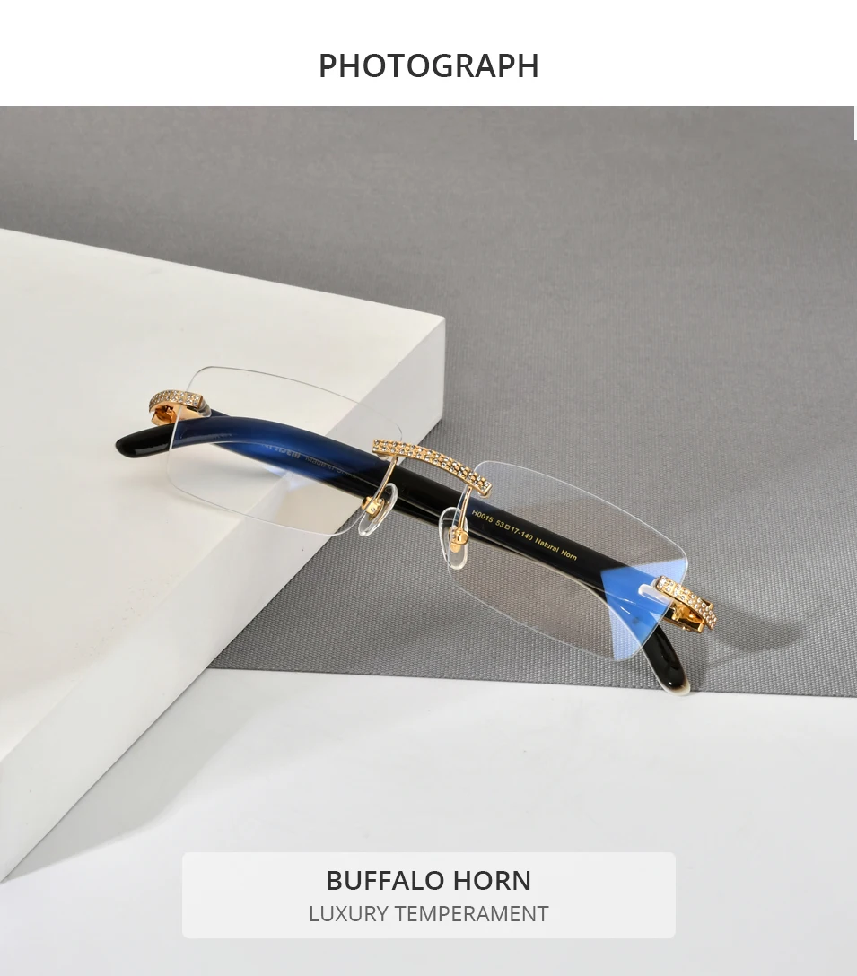 HEPIDEM Buffalo Horn Brille Männer Luxus Berühmte Marke Design Randlose Brillen Rahmen Frauen Rahmenlose Weiß Buffs Holz Brillen – Detail 17