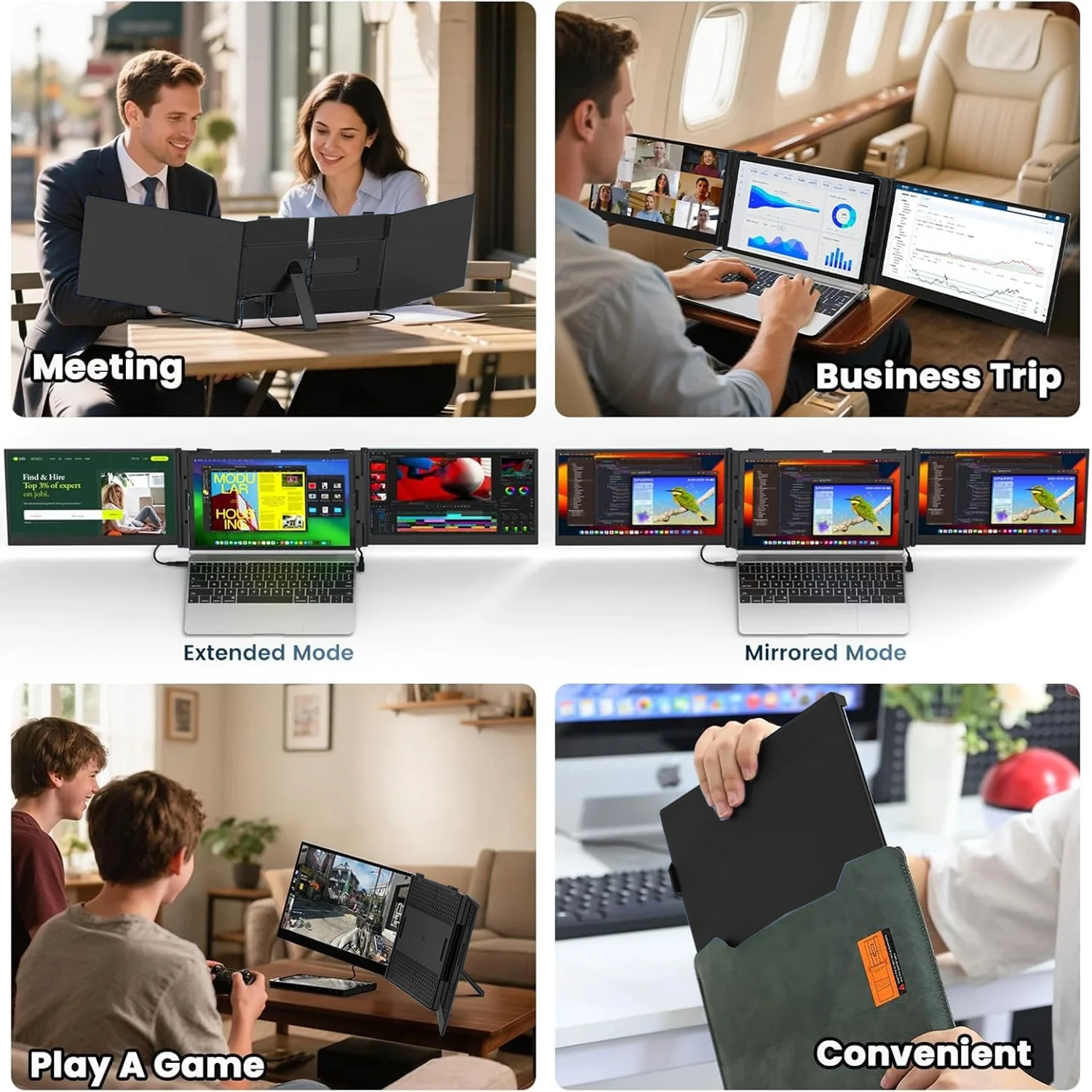 Portable 14 Inch IPS Display Racks External Monitor Camera USB Built-in Adjustable Folding Stand Dual Screen Laptop Productivity