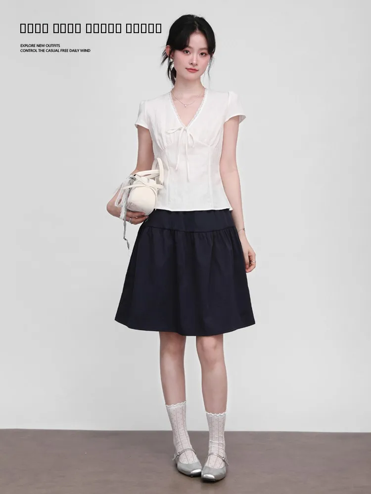 

Юбка А-силуэта с высокой талией, женская, весенне-летняя, модная, универсальная, короткая юбка, Tee Galaxy Residents Commute Sle