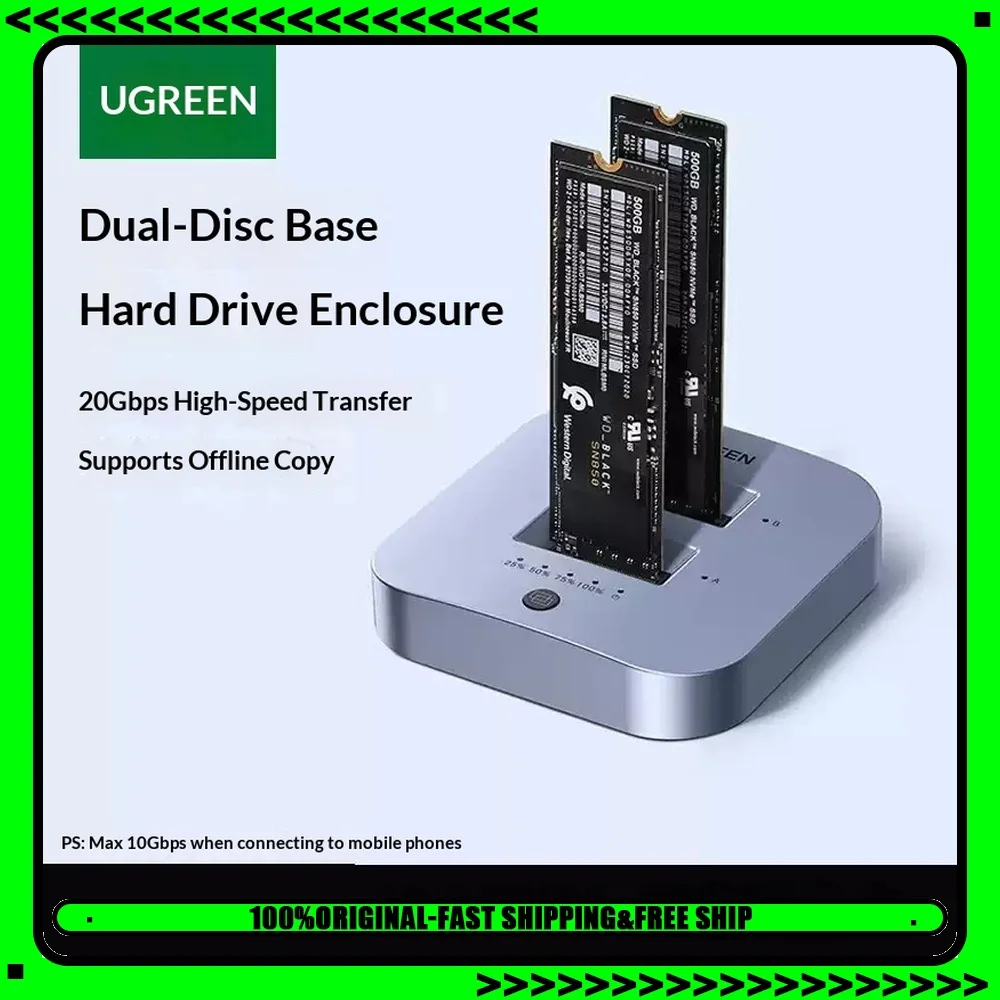 UGREEN CM392 Docking Station Adapter M.2 NVMe SSD Dual Bay 20Gbps USB C 3.2 Offline Clone Enclosure 85043