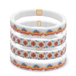 2024 New Arrivals Textured Acrylic Women Bracelet Colorful Pattern Elastic Beads Bangle Fashion Jewelry Accessories