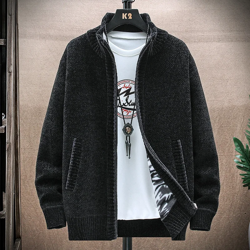 Winter Knitted Sweaters Stand Up Collar Cardigan Men's Casual Jacket Solid Color Wool Sweater Male Comfortable High-quality Coat