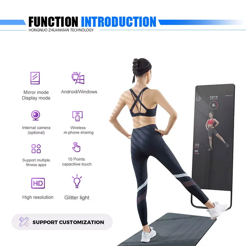 Custom GYM Media Player Smart Magic Mirror LCD Digital Signage Interactive Exercise Fitness Smart Display Mirror Kiosk
