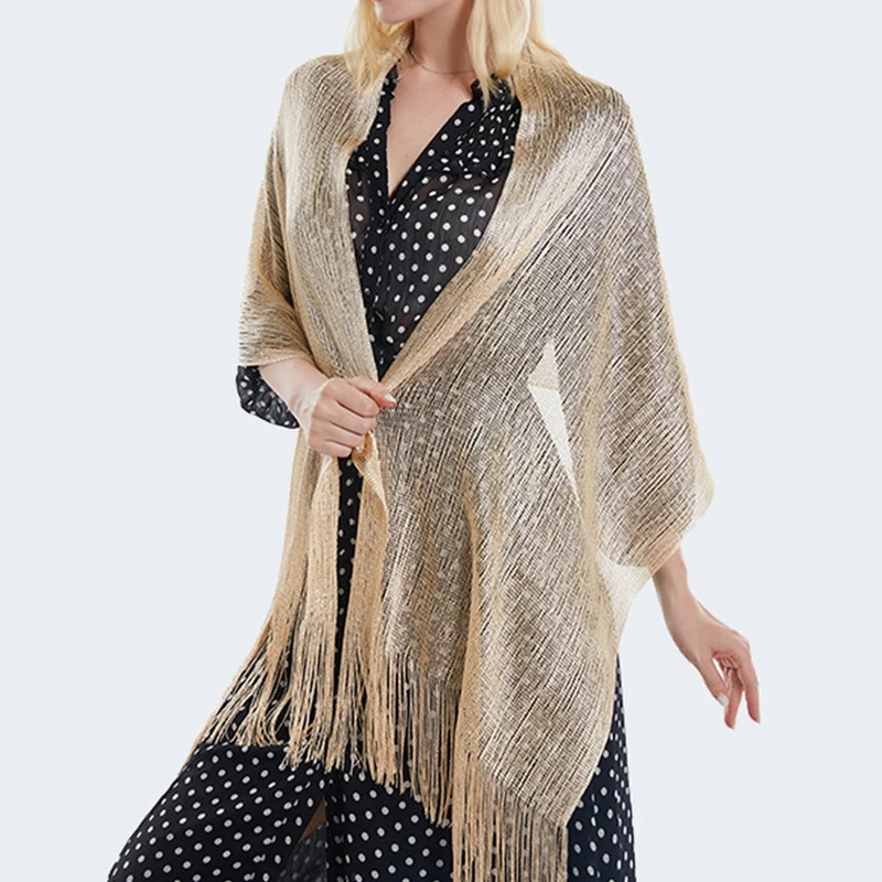 Gold Thread Tassel Scarf Shawl For Women Luxury Glitter Silver Scarves Ladies\' Fashionable Simple Party Shawls 160*50cm