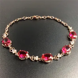 Fashion Light Luxury 585 Purple Gold Inlaid Red Gem bracelet for women Plated 14K Rose Gold bangles Classic Daily Wear Jewelry