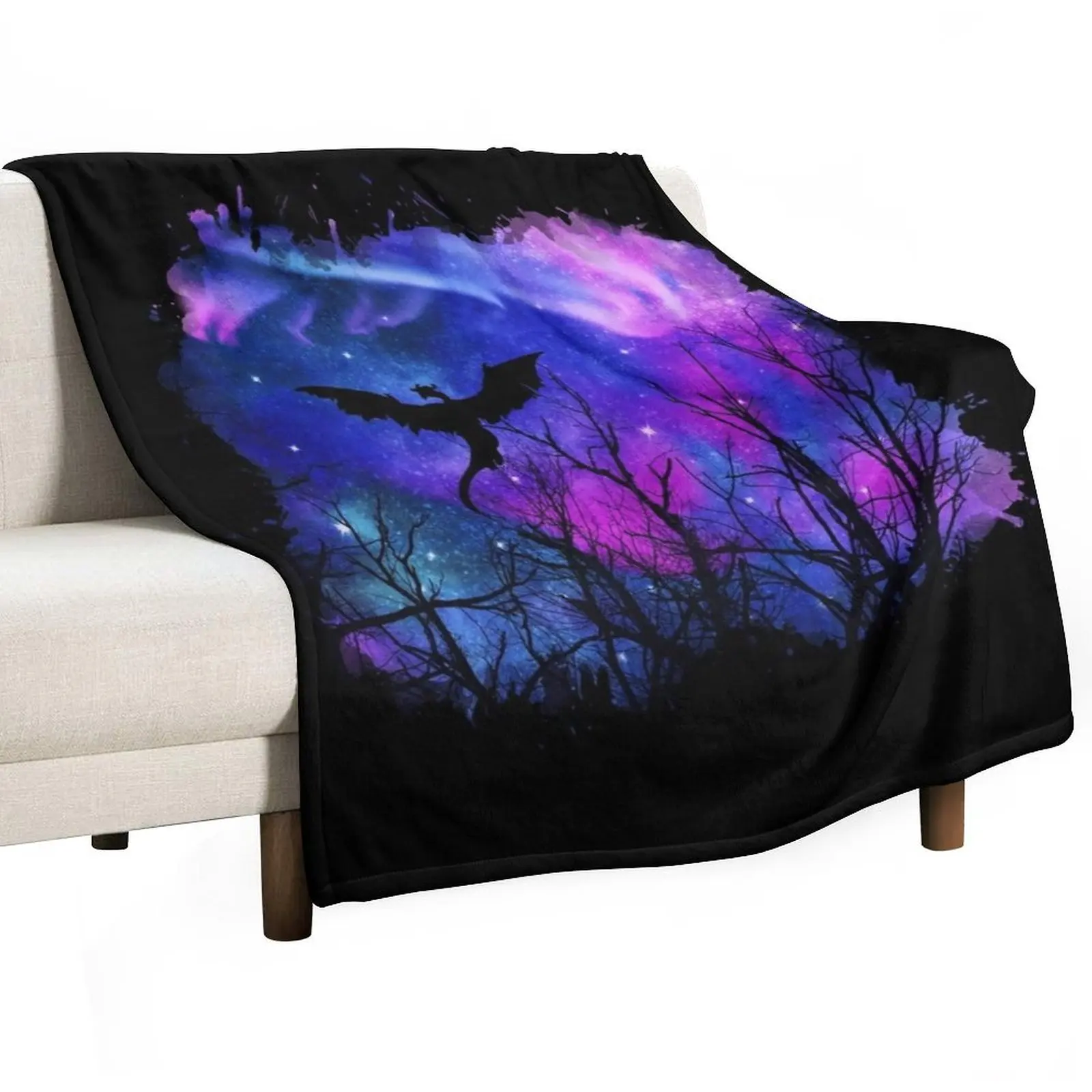 Dragon In Aurora Skies Fantasy Throw Blanket Retros Soft Soft Plush Plaid Decorative Sofas Beach Travel Blankets
