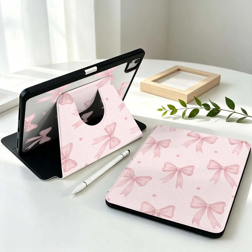 Artistic Design Bow For Samsung Galaxy Tab S11 S10 S9 S8 A11 FE Plus Ultra 360° Rotation Stylus Storage Tablet Case