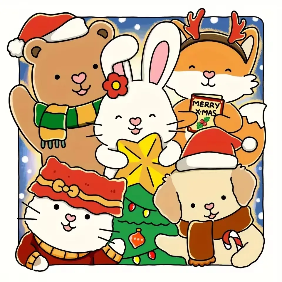 สมุดระบายสีคริสต์มาสสําหรับผู้ใหญ่วัยรุ่น - Hygge ฉากฤดูหนาวสัตว์น่ารักของขวัญศิลปะบําบัด