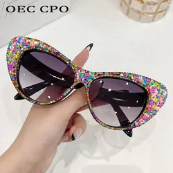Occhiali da sole oversize Cat Eye donna strass Luxury Brand Designer Diamond occhiali da sole donna Punk UV400 Shades Eyewear Vintage