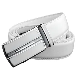 Elegant White Color Men Women Unisex Genuine Leather Belt Automatic Buckle Waist Straps for Jeans Famous Brand Luxury Designer