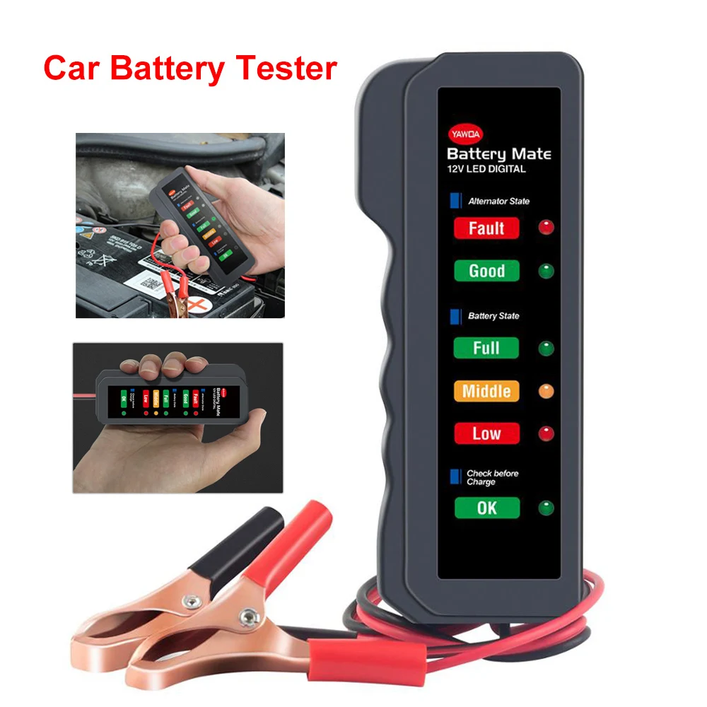 

Universal Car Battery Tester Fault Detector Auto Motorcycle Tester Digital Alternator Tester Car Diagnostic Tool Vehicle Repai