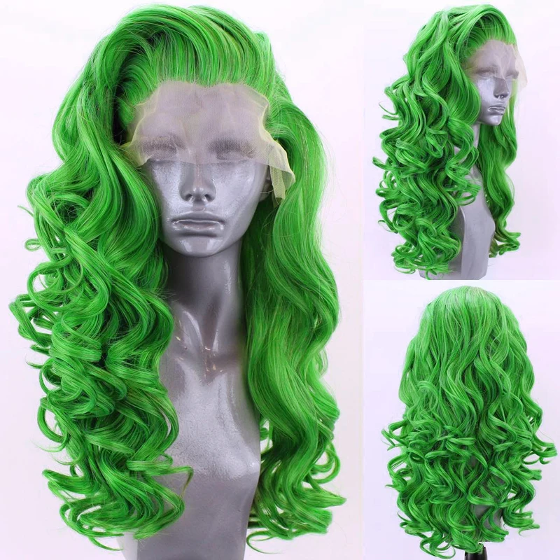 Charisma Long Deep Wave Hair Synthetic Lace Front Wig High Temperature Fiber Hair Pink Wigs For Women Free Part Green Wig