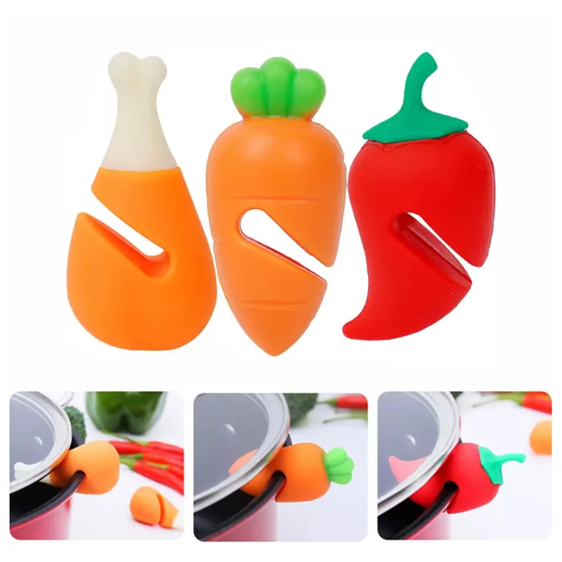 NEW Raise The Lid Anti-Overflow Device for Boiling Soup Carrot Pepper Chicken Leg Shape Silicone Tools Home Reusable
