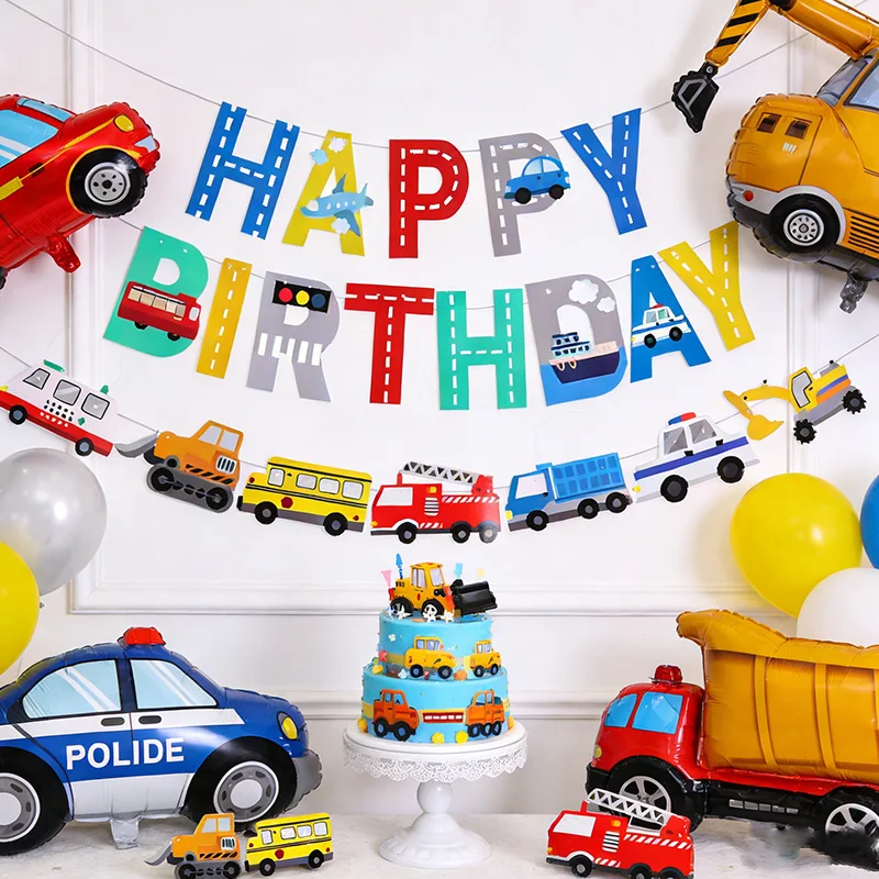 

Cartoon Car Happy Birthday Banner Construction Vehicle Garland Kids Boy Birthday Party Decoration Favors Baby Shower Supplies