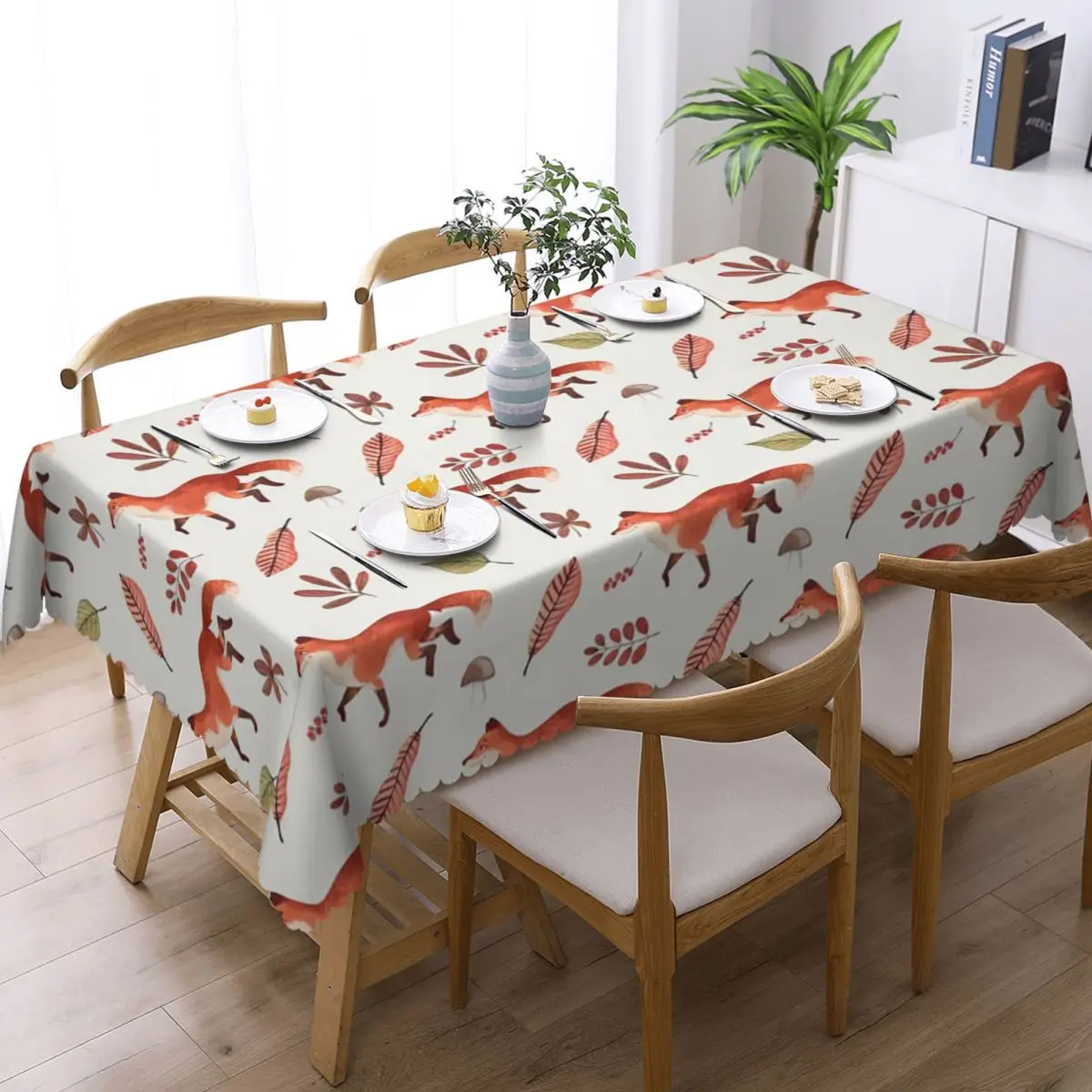 Fall Fox Watercolor Pattern Custom Rectangular Tablecloth Waterproof Table Cover for Dining Events Table Cloth