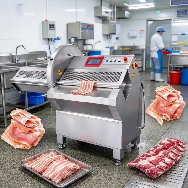 Meat Slicer Stainless Steel Automatic Frozen Meat Slicing Cutter Machine for Processing Beef Ribs Ham Fish and Steaks Customized