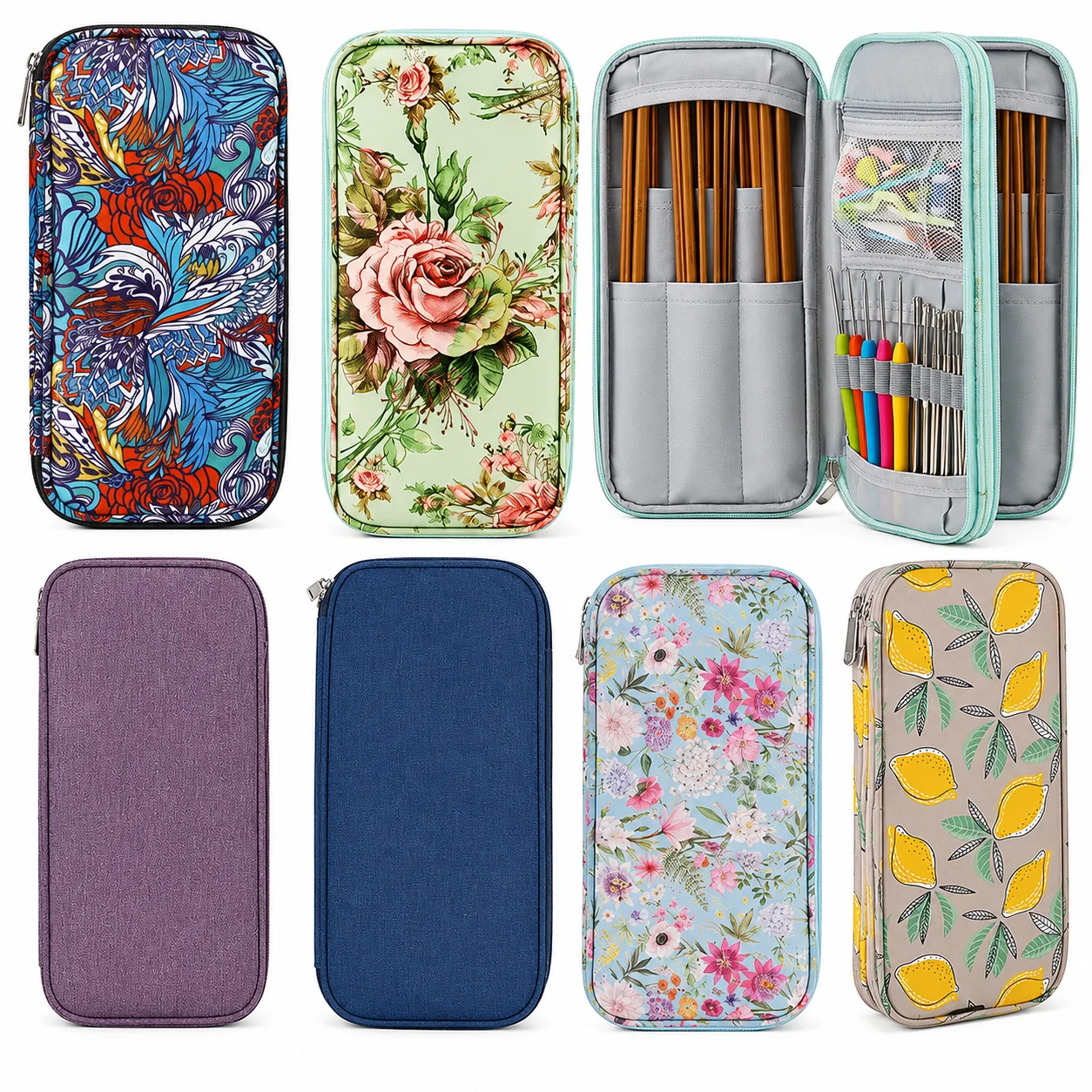 Oxford Cloth Long Knitting Needle Storage Bag Crochet Hook Organizer Case for Yarn Craft Tools Sewing Accessories Compact Travel
