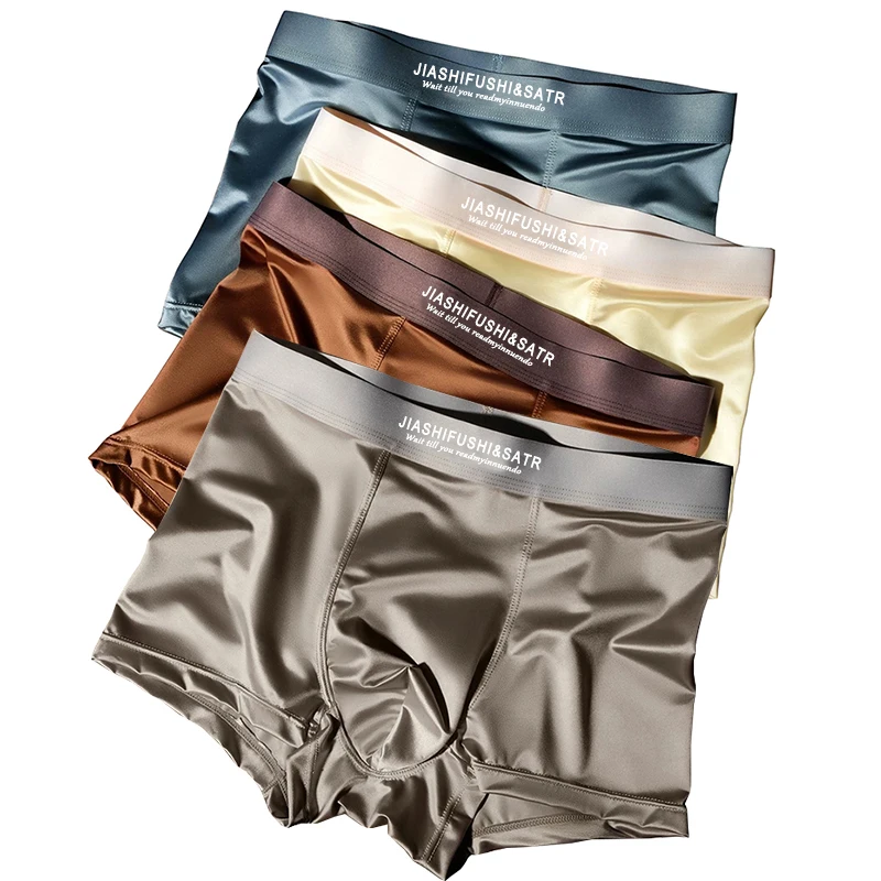 4 Pack Men's Premium Lustrous Silky Boxer Briefs Contour Fit Wide Woven Band All-Season Lightweight Underwear Set