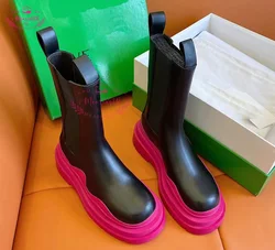 Nowy projekt męskie Chelsea Boots luksusowe damskie grube motocykl uliczny buty z prawdziwej skóry na platformie płaskie buty do kostek