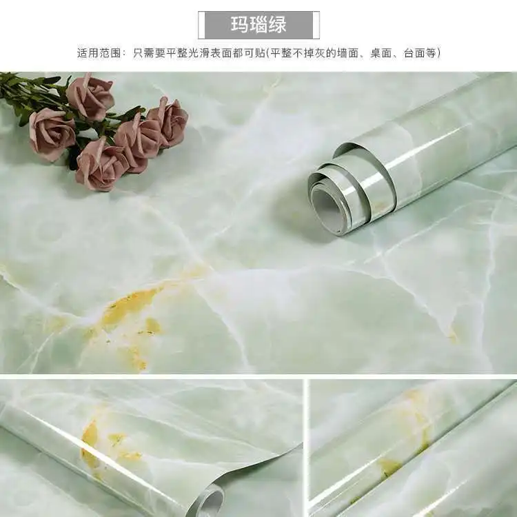 Kitchen DIY Self-Adhesive Waterproof Oil-proof PVC Wall Stickers Cabinets Countertop Wallpaper Bathroom Desktop Renovation Films