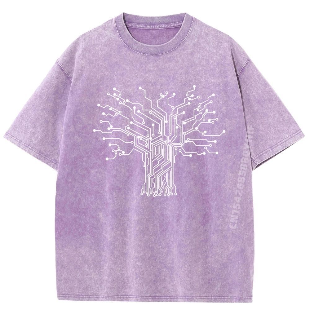 فني الالكترونيات شجرة ثنائية الطباعة الكهربائية الرجال تي شيرت الزوج القطن غسلها لينة تي شيرت الهيب هوب