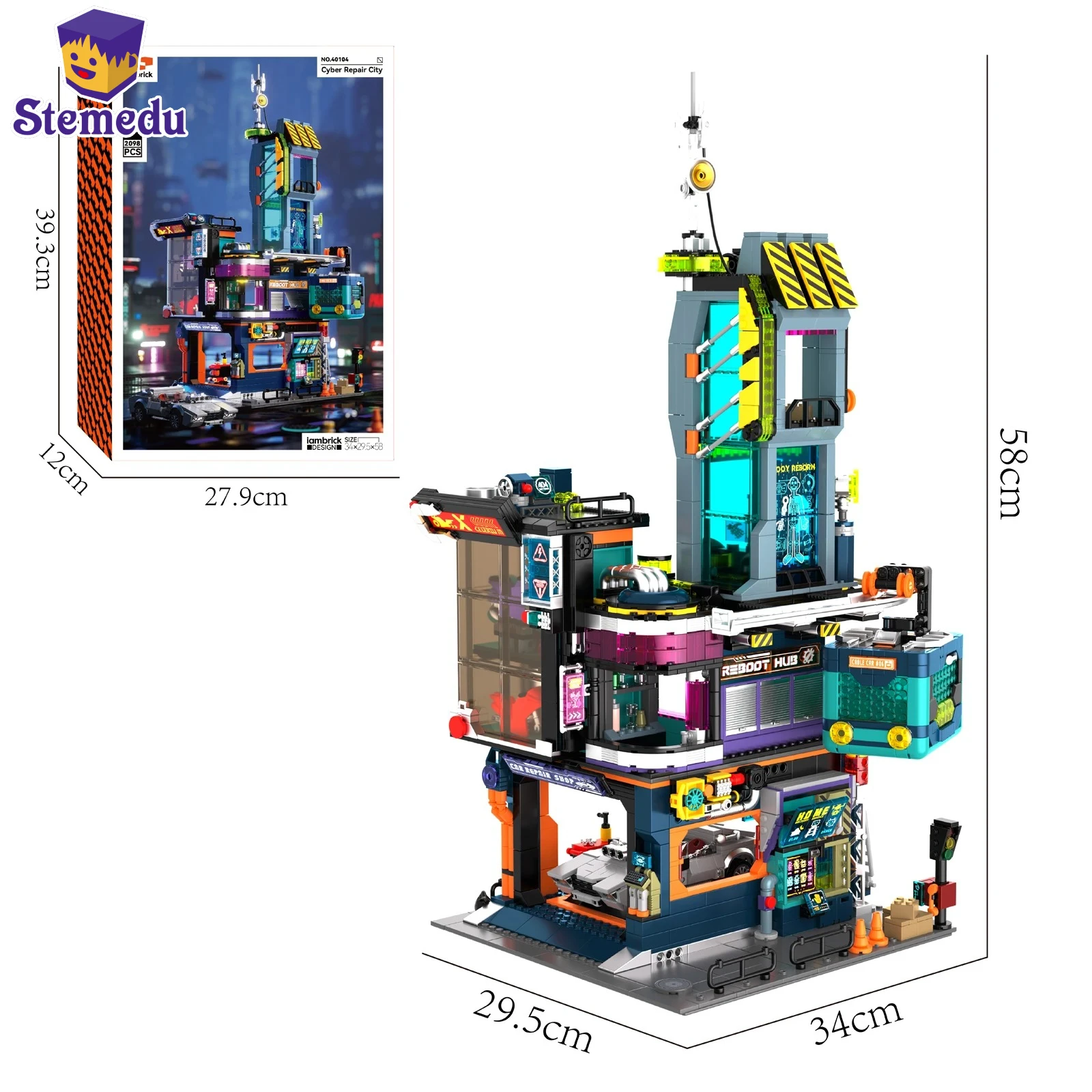 

2098 шт., киберремонт, город, мини-строительные блоки, будущее, фэнтези, стиль киберпанк, мастерская по ремонту спортивных автомобилей, детские креативные игрушки, подарок