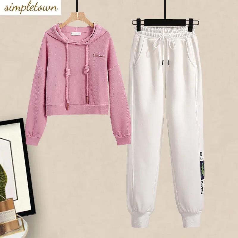 

Women's Two-piece Sweater Suit Autumn and Winter New Cool and Cute Hooded Top Fashion Thin Sports Casual Pants