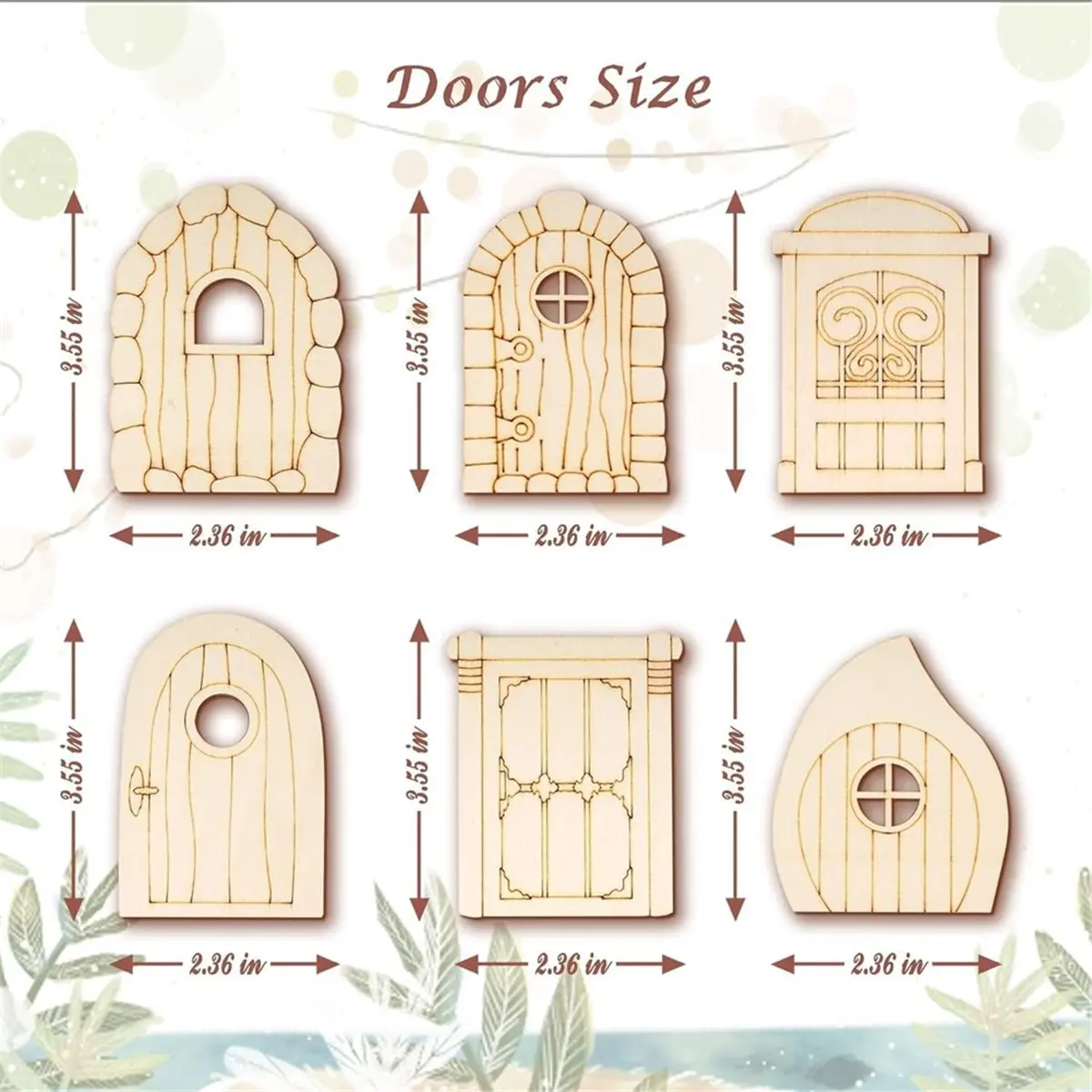 STOCK-48 Pcs Fairy Door & Window Craft Kit - Wooden Garden Doors, Unpainted Miniature Accessories for Home Party Event Decor