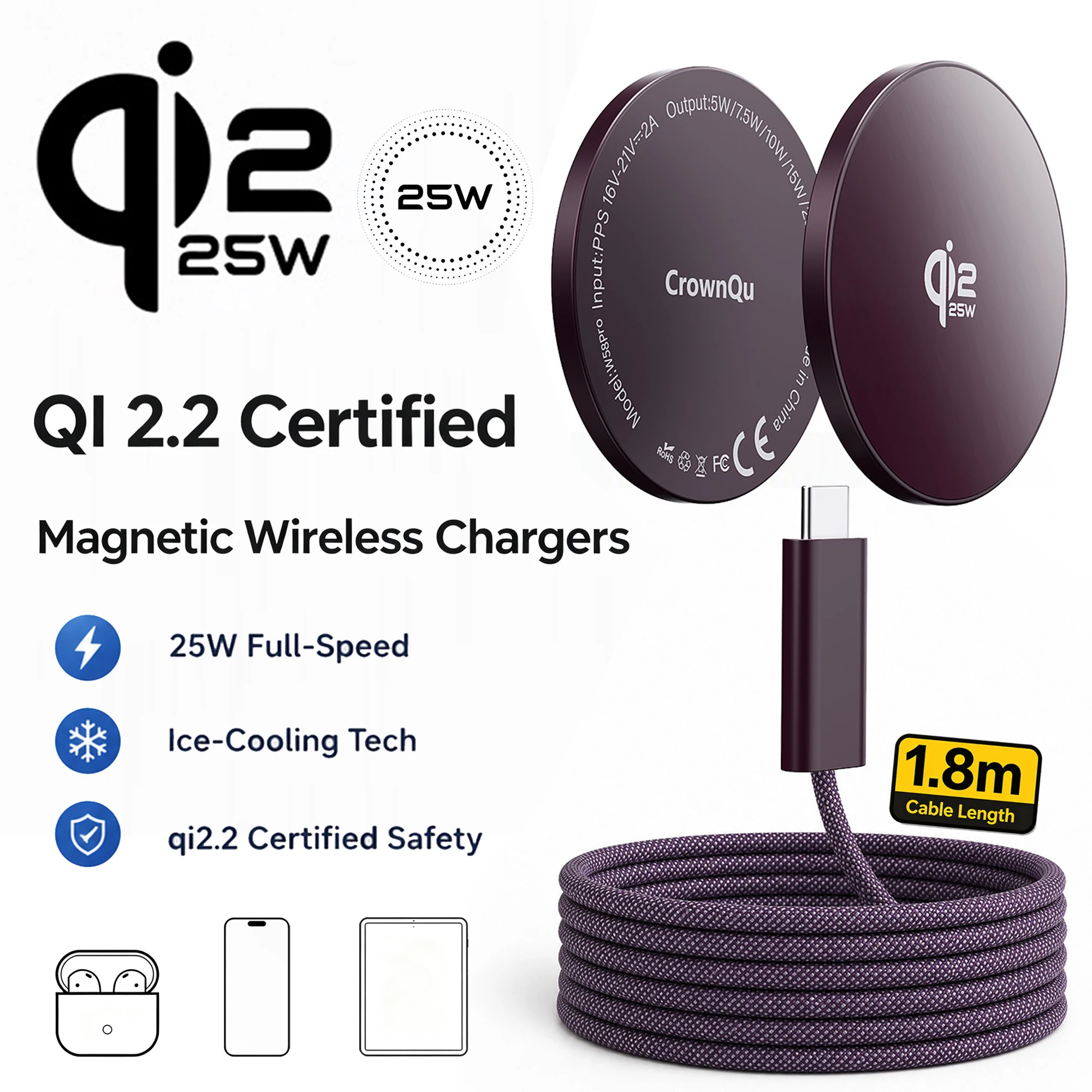 Qi2.2 Kabellose Ladegeräte 25W Magnetisches Induktions-Schnellladen für Macsafe iPhone 17 16 15 ProMax ‌ 5W Airpods-Serie Xiaomi Samsung – Detail 10