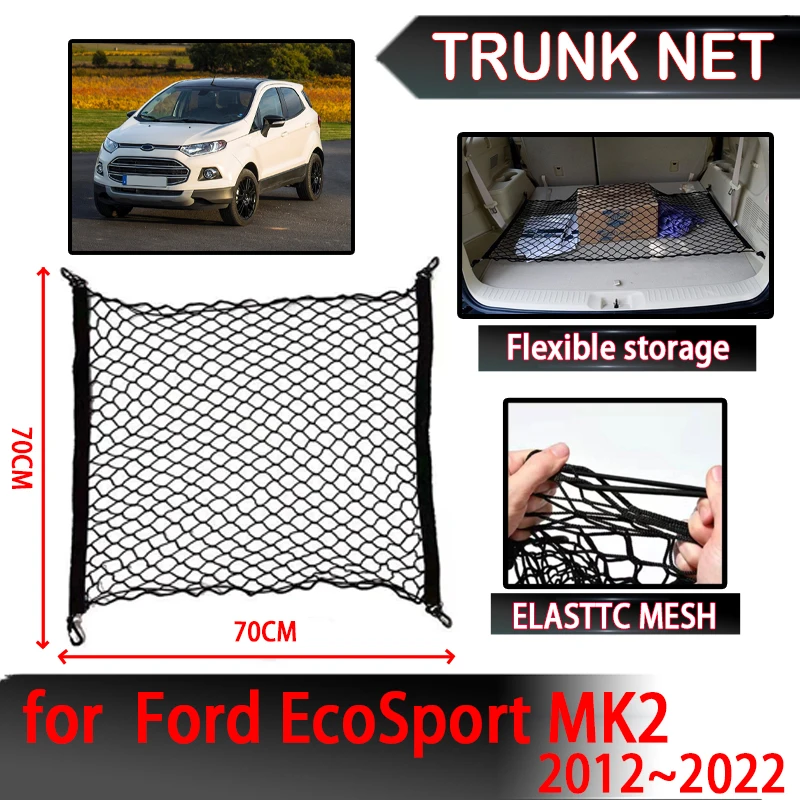 for Ford EcoSport MK2 2012~2022 Accessories Car Rear Trunk Net Organizer Nylon Elastic String Interior Parts Luggage Net Holder