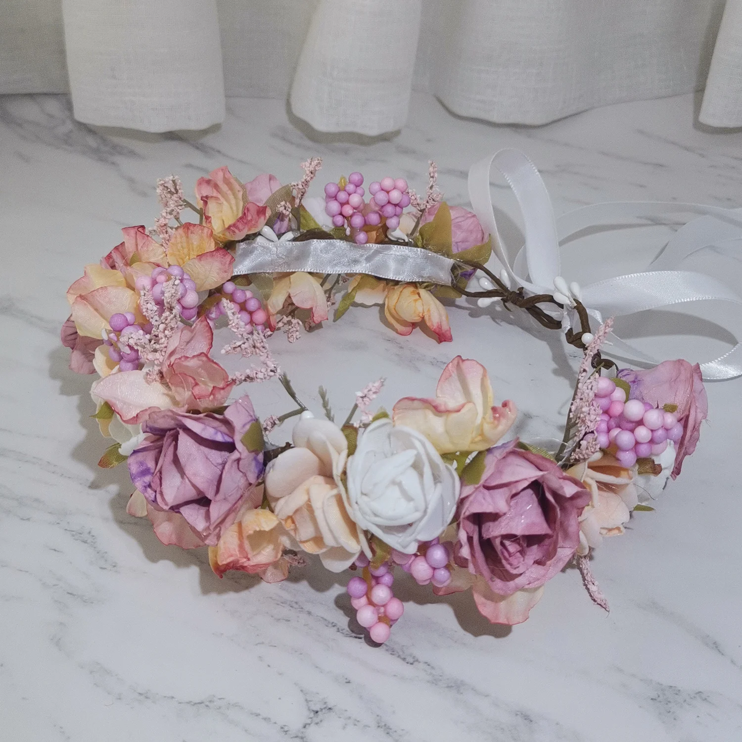 Flower Girl\'s Flower Crown Girls\' Dress Hair Accessories Wedding Bridal Headband Ornament Kids Children Floral Garlands