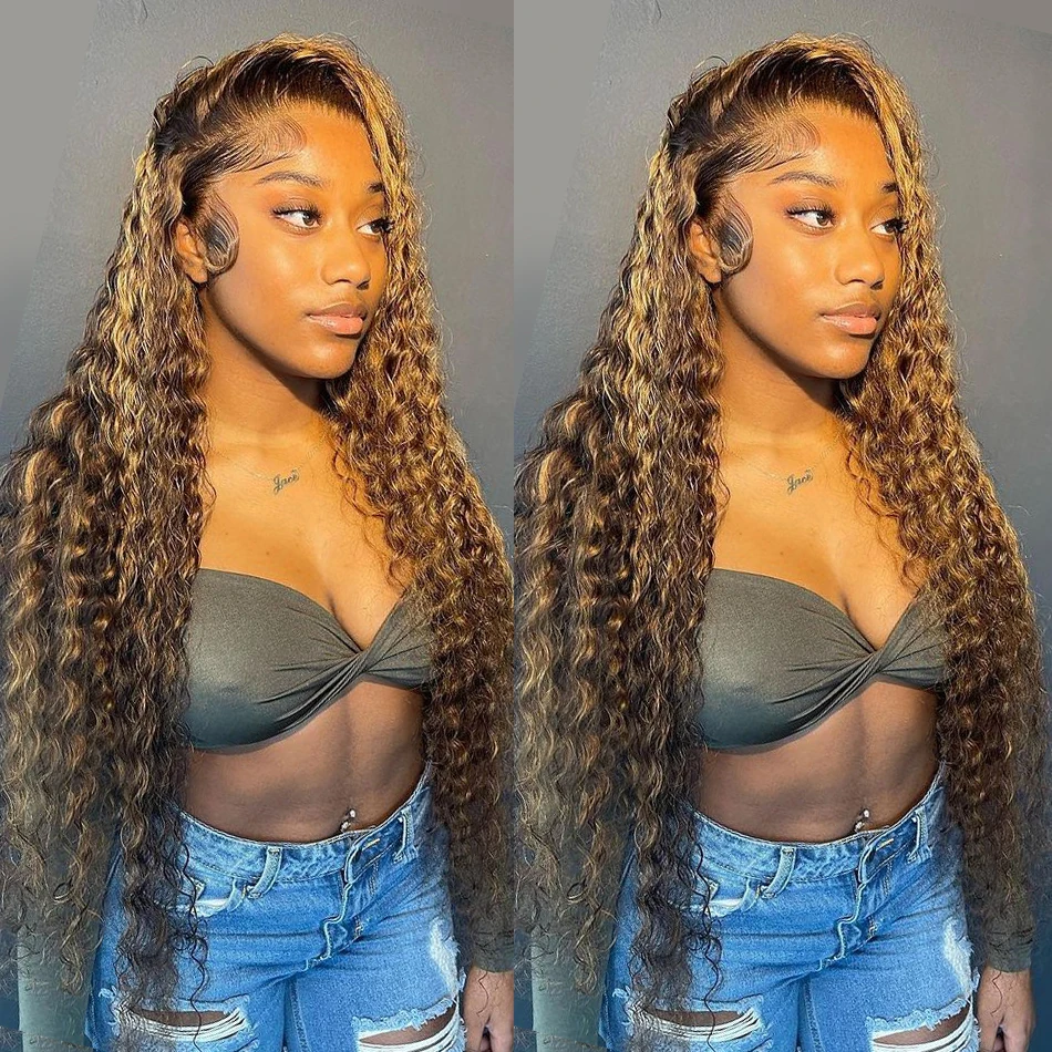 Highlight Curly 13x4 Lace Front Wig P4/27 Water Wave 4x4 Lace Closure Human Hair Wigs Deep Wave 13x4 Lace Front Human Hair Wig