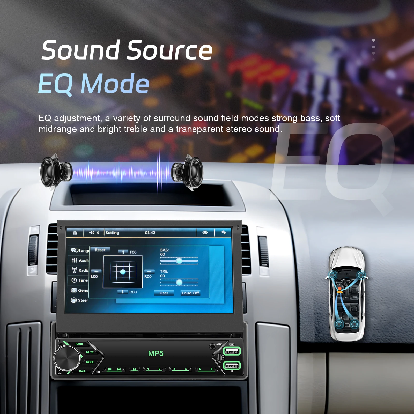 Podofo 7-Zoll-Autoradio mit einziehbarem Bildschirm, Unterstützung für Rückfahrkamera, 1 DIN, Auto-Audio-Player, TF-Karte/U-Disk, Autoradio-Stereoanlage, Bluetooth – Detail 12