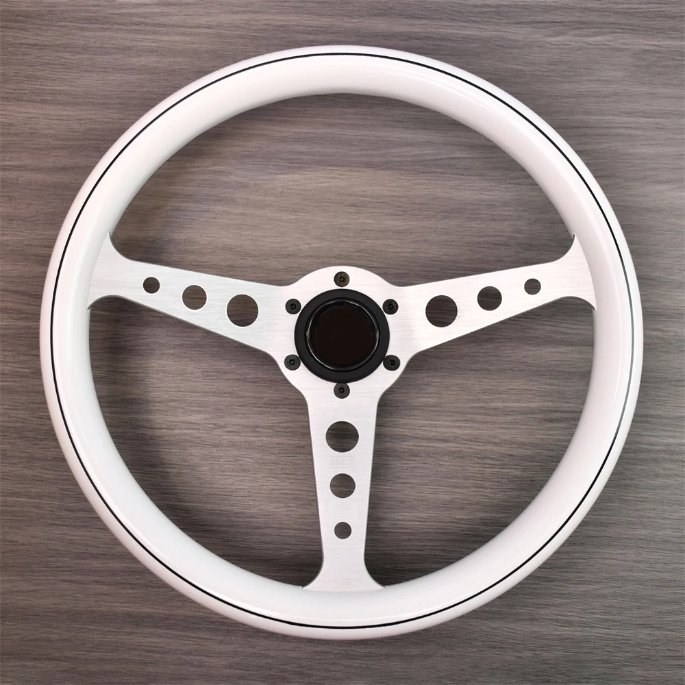 

345mm White ABS Classic Retro Steering Wheel 45MM Deepth Round Hole Hracket Racing Steering Wheel With Black Lines