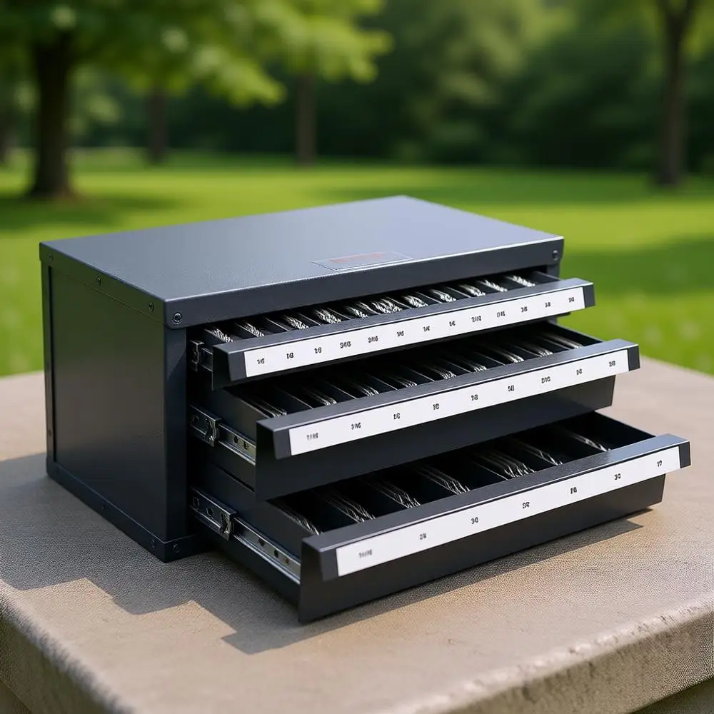 

Steel End Mill Organizer Cabinet, 1/8 to 1 Sizes, for Efficient Tool Storage